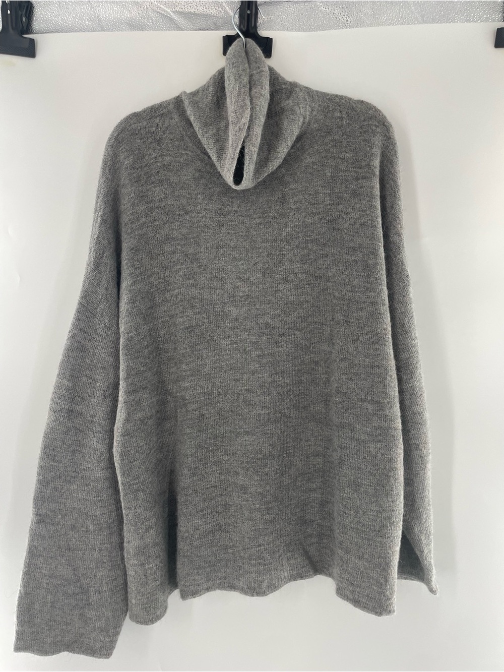 Garnet Hill 100% Alpaca Knit Gray Cowl Neck Sweater Drop Shoulder Elegant